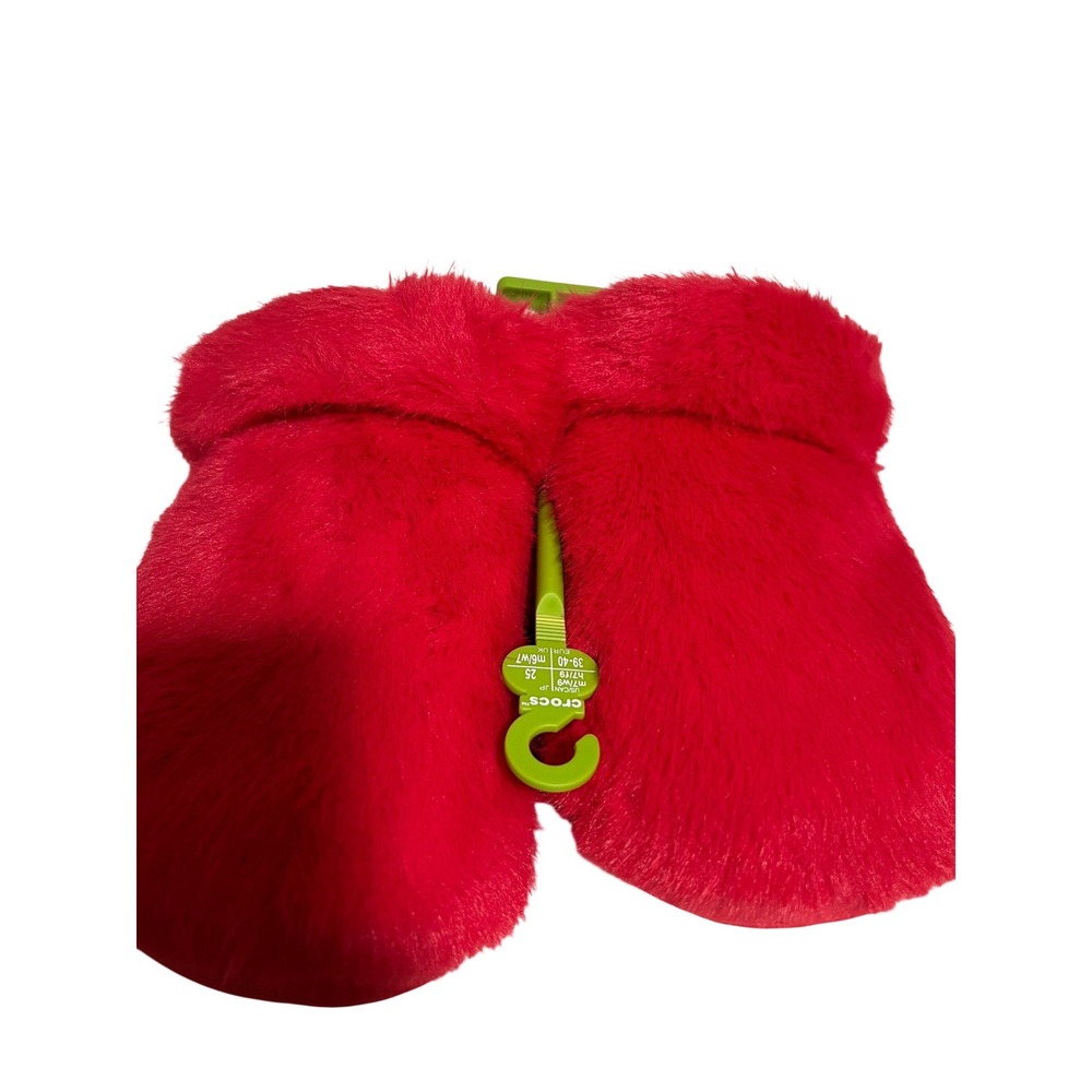 Crocs Classic Cozzzy Luxe Slipper Red Faux Fur Cozy‎ Slides Size M7 W9 New